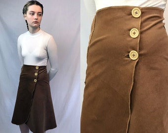 Midi Aline Wrap Skirt in Brown Corduroy