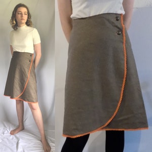 Midi Aline Wrap Skirt in Tan Wool