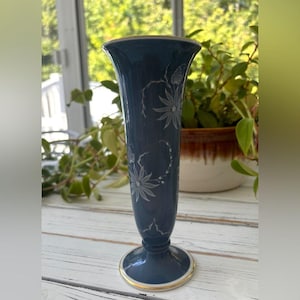 Vintage Porcelain Hutschenreuther Vase Blue with Flowers
