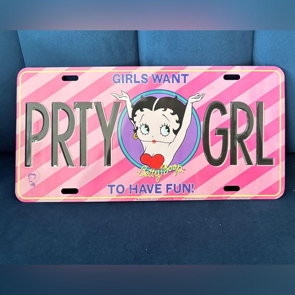 Betty Boop “PRTY GRL” Pink License Plate, 1999 - Etsy