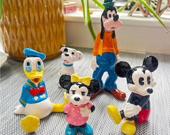 Vintage Disney Colorful Character Figurine Set including Mickey, Minnie, Goofy