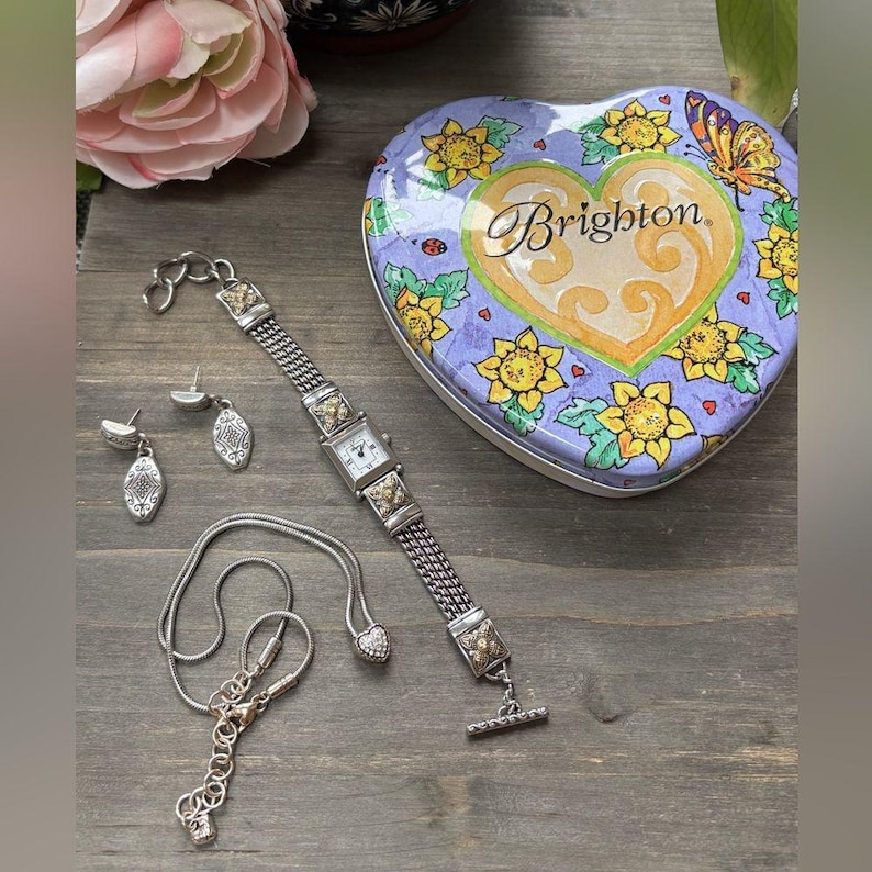 Lot of Brighton Jewelry Necklace, Watch, Earrings and Tin Bild 1