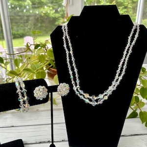 Vintage Aurora Borealis Crystal Jewelry Set (Necklace, Bracelet, Earrings)