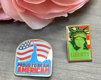 Proud to Be an American Pin and Liberty Pin, 1980s Vintage