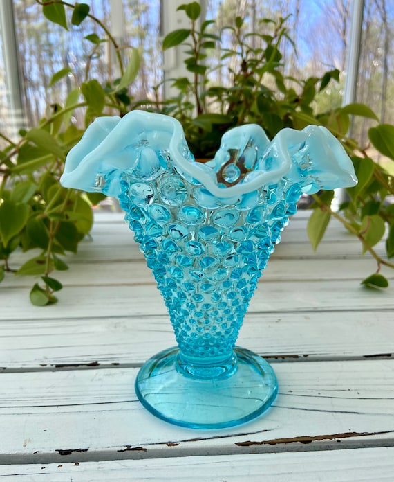 Fenton White Milk Glass Hobnail Vase Ruffled Rim Large - Etsy