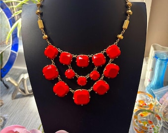 Vintage Stella & Dot Chunky Red and Gold Necklace