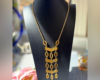 Vintage Stella and Dot Gold Statement Necklace: Bohemian Ladder Pendant
