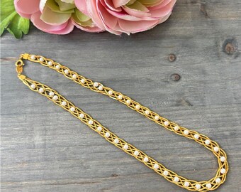 Vintage Avon Faux Pearl and Gold Tone Woven Necklace