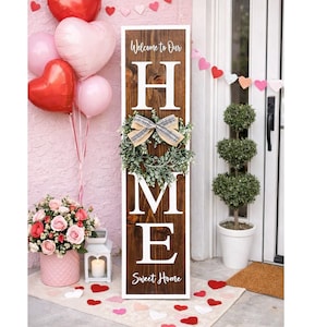 Welcome Home Porch Sign | Vertical HOME Sign with Wreath | Rustic Farmhouse Porch Decor | Front Door Wood Sign | Entryway Decor image 3