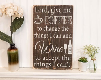 Coffee and Wine Sign, Rustic Kitchen Bar Decor