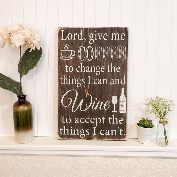Coffee and Wine Sign, Rustic Kitchen Bar Decor