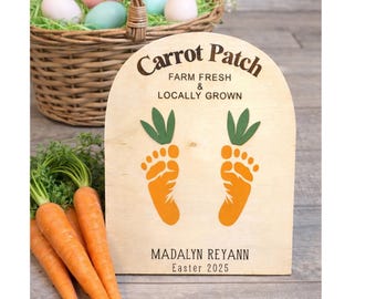 Personalized Carrot Patch Footprin Sign | Easter Bunny | Custom Easter Name Sign | My First Easter 2026 | Kids Easter Keepsake Memories