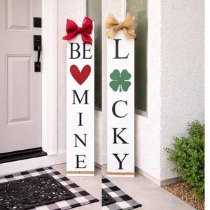 Reversible Valentine’s Day, St Patrick’s Day Porch Sign | Lucky Be Mine or Lucky Love | Wood Front Door Sign | Rustic Holiday Decor image 1