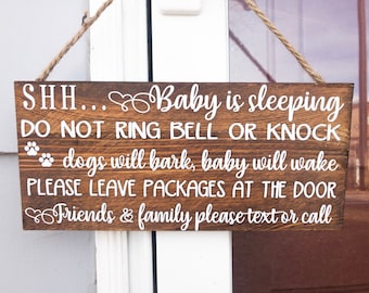 Baby Sleeping Wooden Door Sign: Do Not Ring Bell