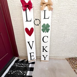 Reversible Valentine’s Day, St Patrick’s Day Porch Sign | Lucky Be Mine or Lucky Love | Wood Front Door Sign | Rustic Holiday Decor image 3