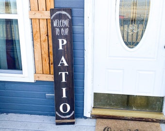 Welcome to our Patio sign / Welcome door sign w/ twine at bottom / Front door decor / Patio wood sign / Wood home decor sign / Welcome sign