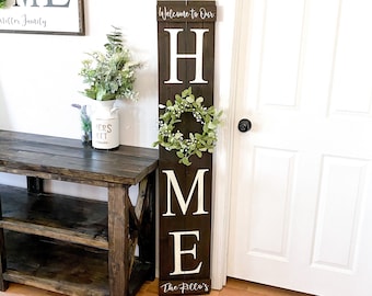 Wood home door sign / Personalized wooden front door sign / Home sign with wreath / Large home wreath sign / Rustic home sweet home sign