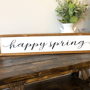 Happy Spring decor frame sign / Farmhouse style spring sign  / Spring time wooden home decor sign / Long spring framed sign / Country sign