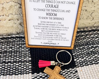 Serenity Prayer Gift Set, Cross Keychain with Tassel, Christian Gift, Recovery Gift, Religious Gift, 4x6 Serenity Prayer Frame, Faith Gift