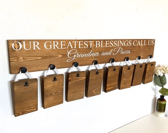 Our Greatest blessings call us sign / Greatest blessings wood sign / Custom grandparent name sign / 8 grandkids picture sign / Grandma sign