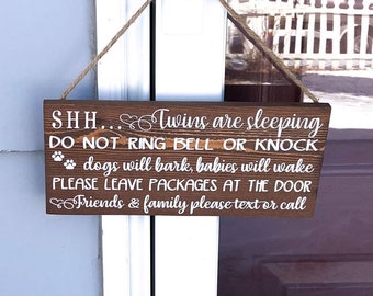 Twins Sleeping Sign: Do Not Ring Bell, Dogs Bark