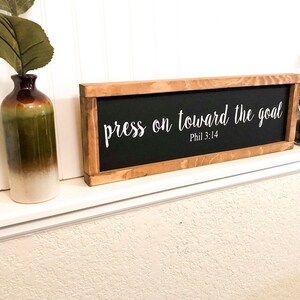 Press on Toward the Goal Bible Verse Framed Wooden Sign, Phil 3 14 ...