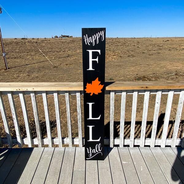 Happy Fall Yall front door/front porch wooden sign. Large front door fall sign, you choose 4ft or 5 ft. Autumn/Fall cute wood porch sign.