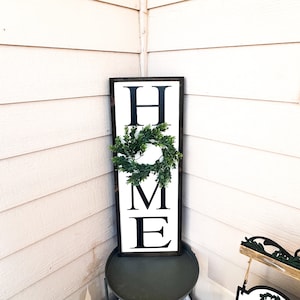 Home framed wooden sign / Large home sign with wreath / Farmhouse frame home sign / Vertical home sign / Entryway wreath sign / Home sign