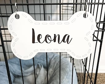 Personalized Dog Cage Sign: Bone-Shaped Hanging Name Tag