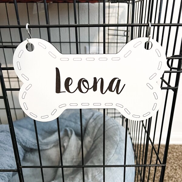 Customized dog name sign - Bone cage dog tag - Hanging dog name tag - Personalized dog cage sign