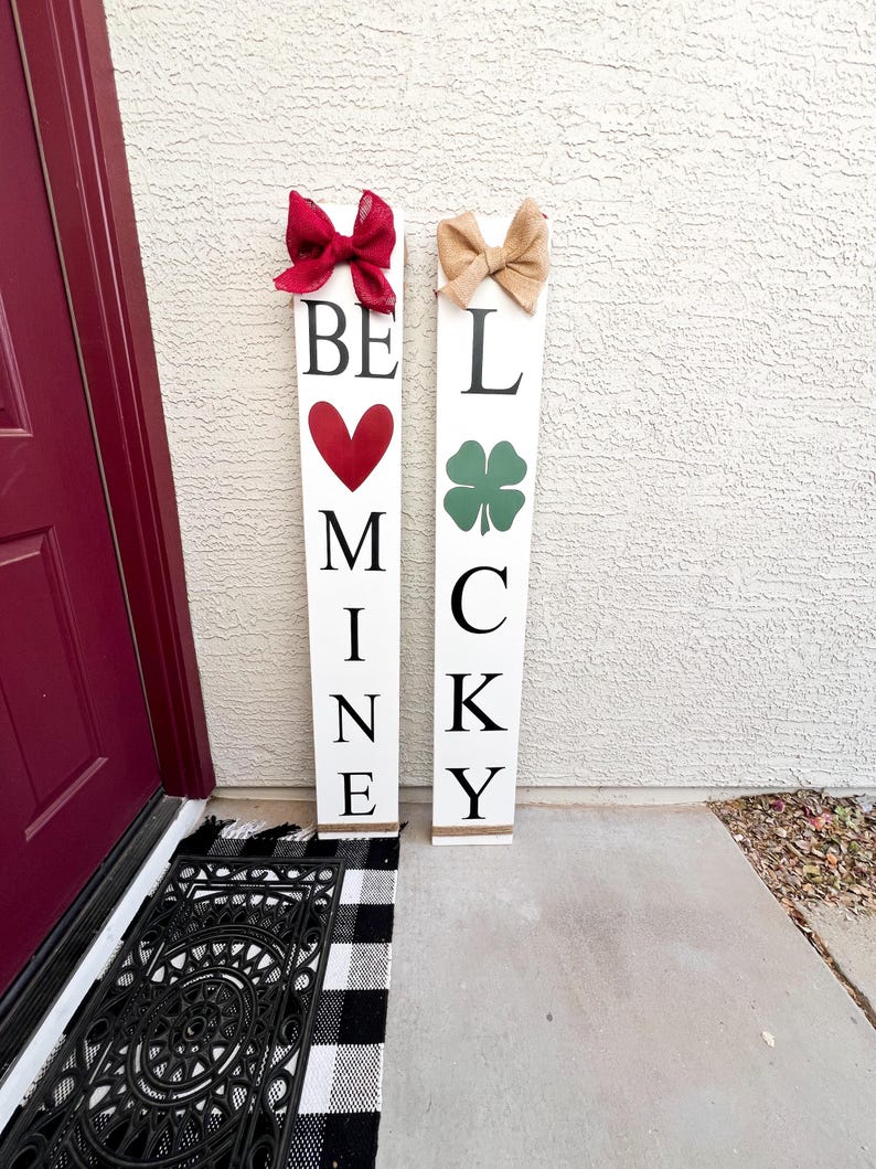 Reversible Valentine’s Day, St Patrick’s Day Porch Sign | Lucky Be Mine or Lucky Love | Wood Front Door Sign | Rustic Holiday Decor image 6