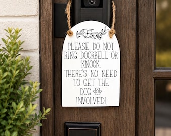 Please Do Not Ring Doorbell Sign | Do Not Knock Sign | Engraved Wooden Door Hanger | Dog Sleeping Baby Home Office