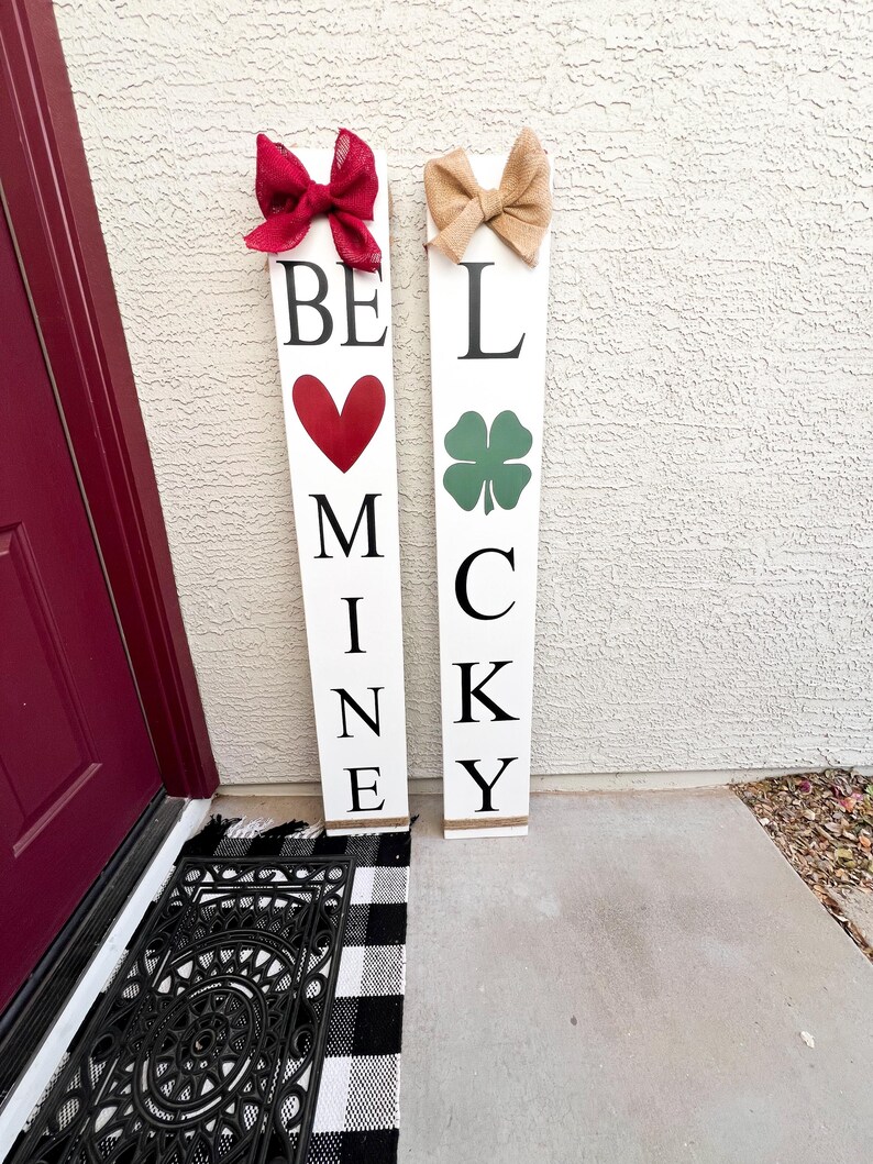 Reversible Valentine’s Day, St Patrick’s Day Porch Sign | Lucky Be Mine or Lucky Love | Wood Front Door Sign | Rustic Holiday Decor image 9