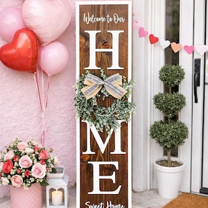 Welcome Home Porch Sign | Vertical HOME Sign with Wreath | Rustic Farmhouse Porch Decor | Front Door Wood Sign | Entryway Decor image 9