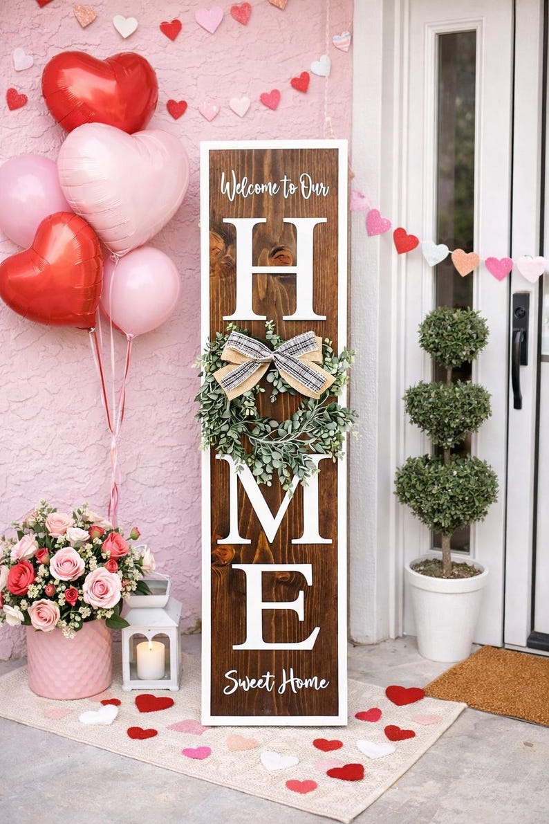 Welcome Home Porch Sign | Vertical HOME Sign with Wreath | Rustic Farmhouse Porch Decor | Front Door Wood Sign | Entryway Decor image 9