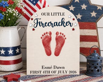 Personalized First 4th of July Footprint Sign | Our Little Firecracker | Baby Footprint Keepsake | Custom Gift Independence Day Nursery