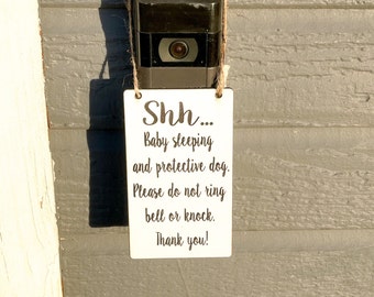 Baby Sleeping Door Sign: Do Not Ring Bell, Engraved Twine Hanger