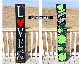 Reversible Valentine's Day/St. Patrick's Day Wood Porch Sign