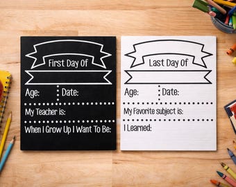 Reversible First Day and Last Day of School Sign – Double Sided Chalkboard Style Board, Back to School Photo Prop