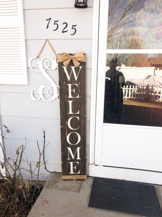 Farmhouse Welcome Wood Sign Front Door Sign Rustic Front Etsy
