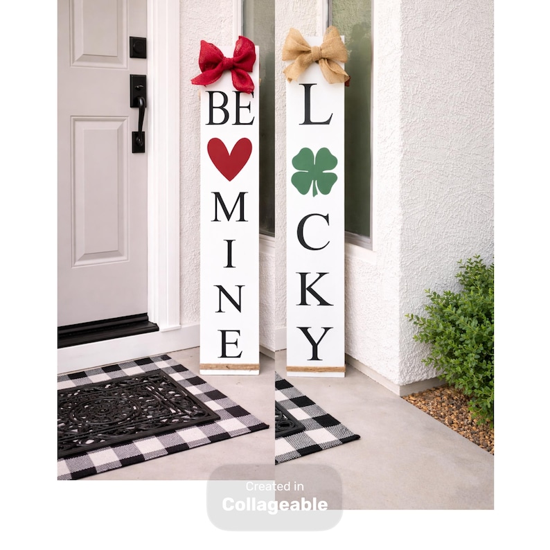 Reversible Valentine’s Day, St Patrick’s Day Porch Sign | Lucky Be Mine or Lucky Love | Wood Front Door Sign | Rustic Holiday Decor image 1