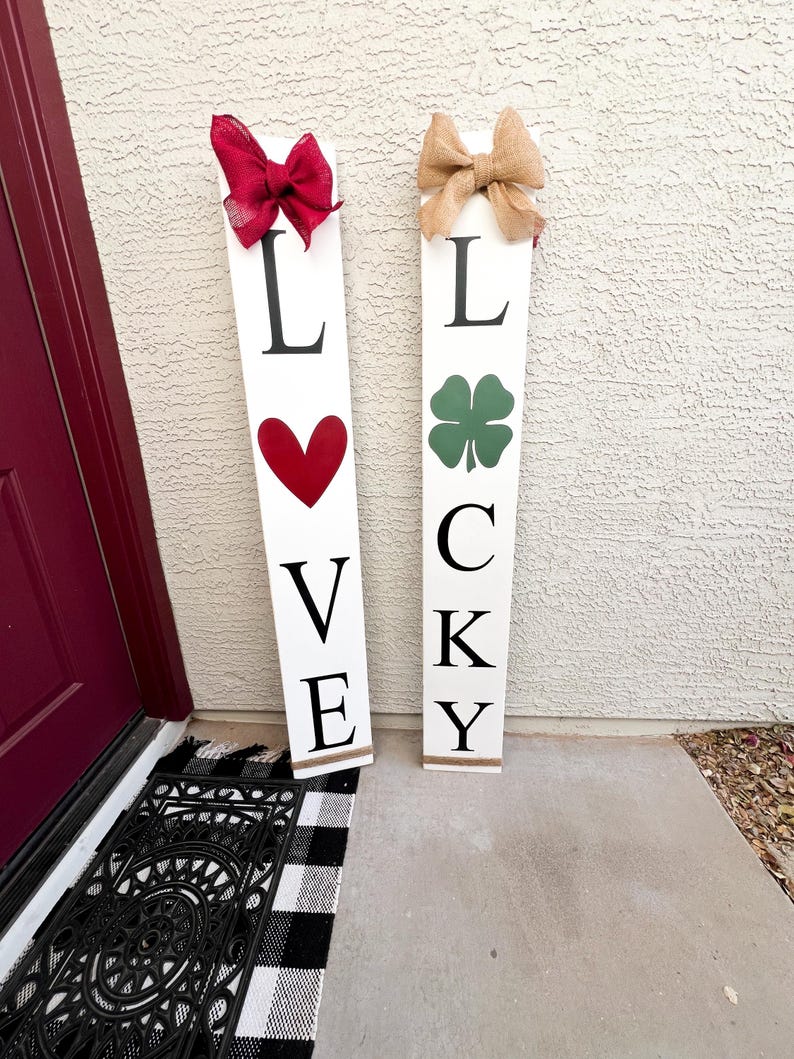 Reversible Valentine’s Day, St Patrick’s Day Porch Sign | Lucky Be Mine or Lucky Love | Wood Front Door Sign | Rustic Holiday Decor image 7