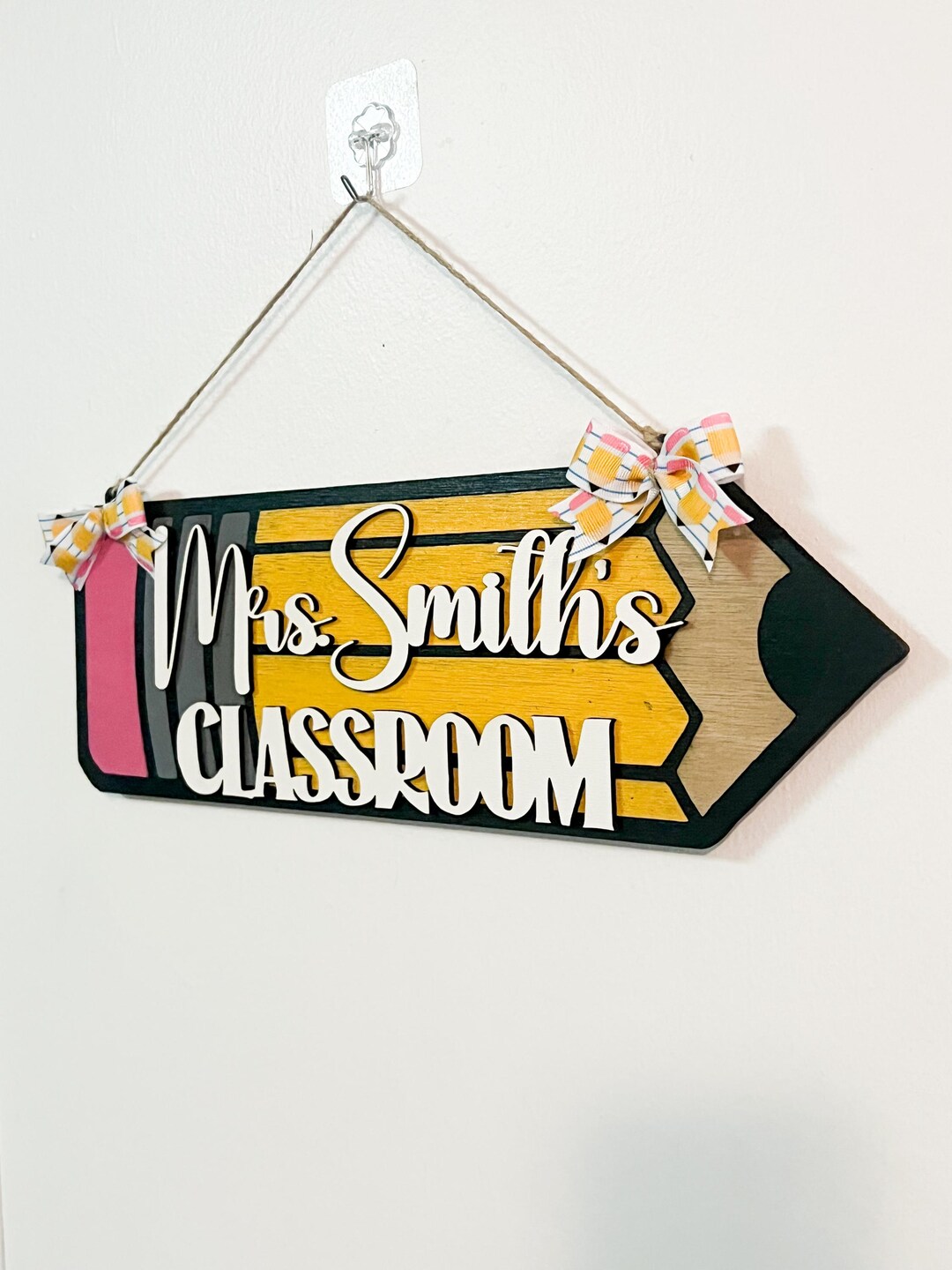 Personalized Teacher Classroom Door Sign: Handpainted Pencil Decor - Etsy
