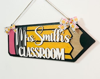 Personalized Teacher Classroom Door Sign: Handpainted Pencil Decor