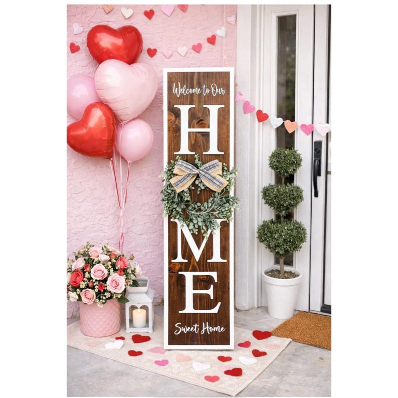 Welcome Home Porch Sign | Vertical HOME Sign with Wreath | Rustic Farmhouse Porch Decor | Front Door Wood Sign | Entryway Decor image 3