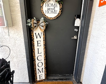 Leopard Print Welcome Sign Set: Home Sweet Home Porch Leaner & Door Hanger
