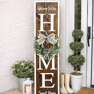 Welcome Home Porch Sign | Vertical HOME Sign with Wreath | Rustic Farmhouse Porch Decor | Front Door Wood Sign | Entryway Decor image 10