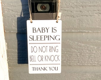 Baby is sleeping do not ring bell or knock door sign / Ring doorbell sign / Small baby sleeping don't disturb sign for ring doorbell sign