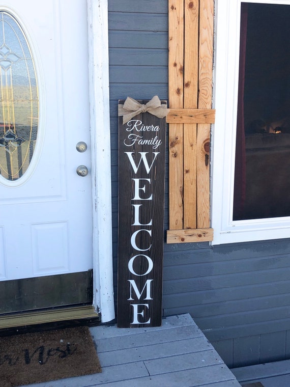 Welcome Farmhouse Wood Sign Front Door Sign With Family Name Etsy