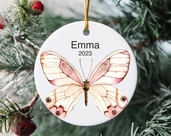 Butterfly Christmas Ornament, Ceramic Ornament, Personalized Baby's Christmas Keepsake, New Baby Gift, 2023 Custom Baby Ornament